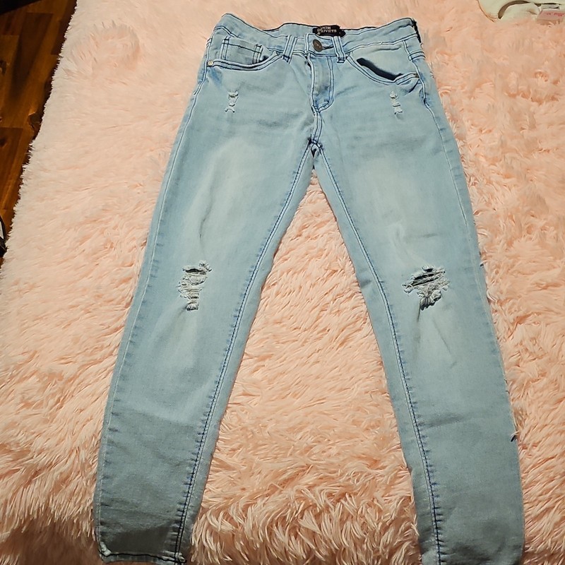 Denim & Rivets Light Blue Distressed Denim Skinny Jeans Zip Button Girl's