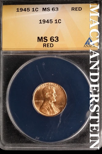 1945 Lincoln Wheat Cent - ANACS MS 63 Red - Scarce  No Reserve  #SLK663