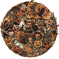 50pcs Retro Halloween Stickers,Horrible Pumpkin Theme Stickers Gothic Hallow