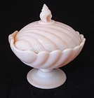 Vintage Cambridge PINK MILK GLASS CROWN TUSCAN Seashell Clam Candy Dish