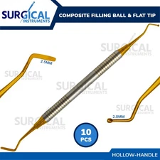 10 Dental Composite Filling 2.0/2.5mm Ball Flat Tips Burnisher Gold German Grade