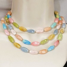 Vintage Acrylic Beaded Necklace, Rope Length 48", Pastel Beads, Spring DA06