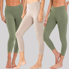 Women's Capri 3/4 Length Leggings Basic Cotton Stretch Active High Waist
