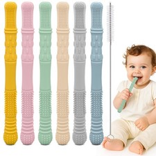 6 Pack Teething Straws for Babies with Toothbrush Texture Silicone Teether Toys