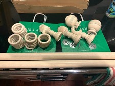 LAURA ASHLEY WOODEN CURTAIN POLE SET DISTRESSED CREAM 3M 35mm - RIBBED FINIALS