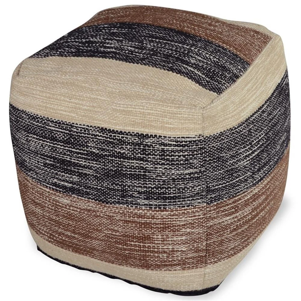 Bowery Hill Transitional Square Handwoven Wool Pouf in Beige/Brown/Black - Image 4 of 4
