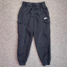 Nike Club Joggers Boys Large Black Cargo Sweatpants Tapered Fit Fleece Swoosh