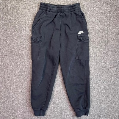 Nike Club Joggers Boys Large Black Cargo Sweatpants Tapered Fit Fleece Swoosh