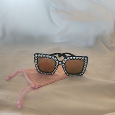Oversized Sunglasses With Indented Bling/New/Light Pink Mirror Lenses/