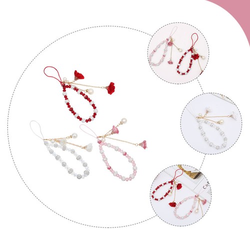 3 Pcs Flower Bracelet Phone Lanyard with Pendants Cellphone Hanging Ropes - Photo 7/12