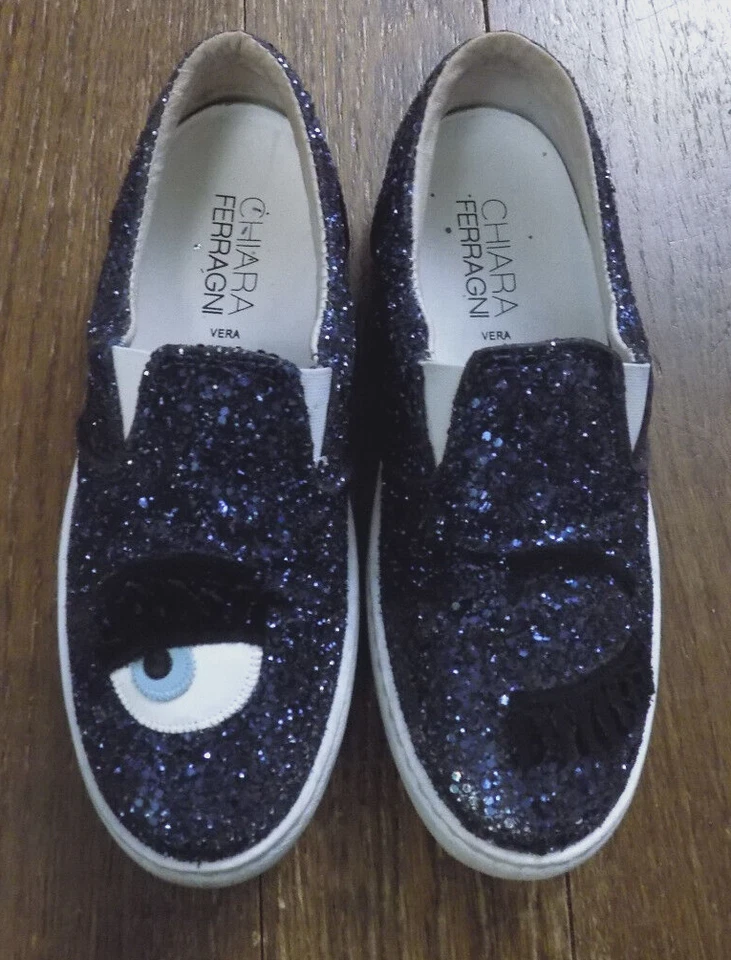 CHIARA FERRAGNI Coqueteo Ojo Guiño Pestañas Brillo Brillo Tenis Azul Marino Talla 8.5 39 Foto 2 de 4