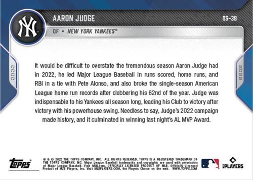 AARON JUDGE AL MVP 2022 Topps Now #OS38 - Picture 2 of 2