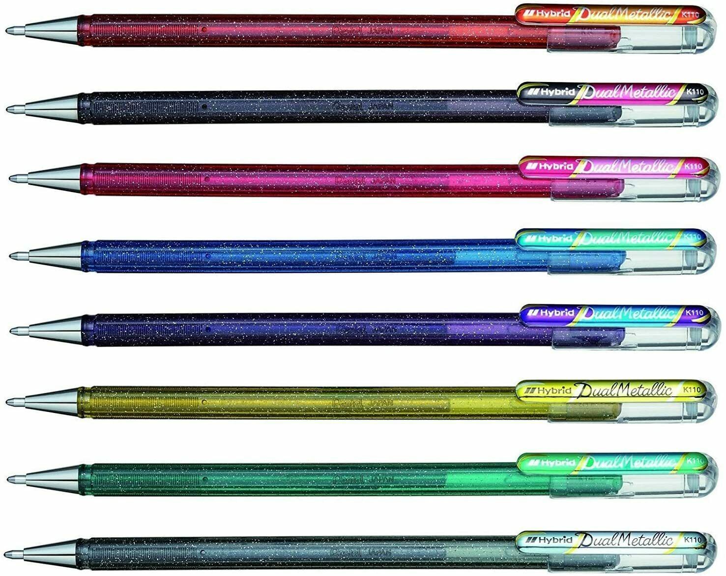 Hybrid Dual Metallic Gel Ink Rollerball Pens Assorted Colours Pentel - Pack 8