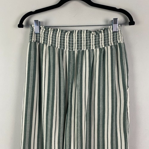 American Eagle Wide Leg Cropped Pants Size Small Green Striped Smocked Waist - Picture 5 of 10