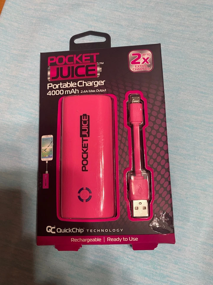 Tzumi PocketJuice 4,000 mAh Portable Charger Pink New - Image 3 of 4