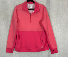 Adidas Jacket Womens Large Pink Stripe Climalite 1/4 Zip Thumbholes Track