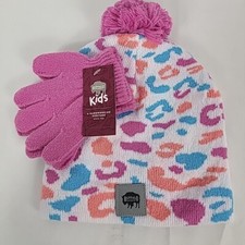 New Buffalo Outdoors Youth White Pink Blue Beanie and Gloves 2 Piece Set 13