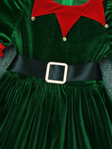 Kinder Mädchen Weihnachten Weihnachtsmann Kostüm Elfe Schlittschuhlaufen Cosplay Samt Tanzkleid - Bild 15 von 52