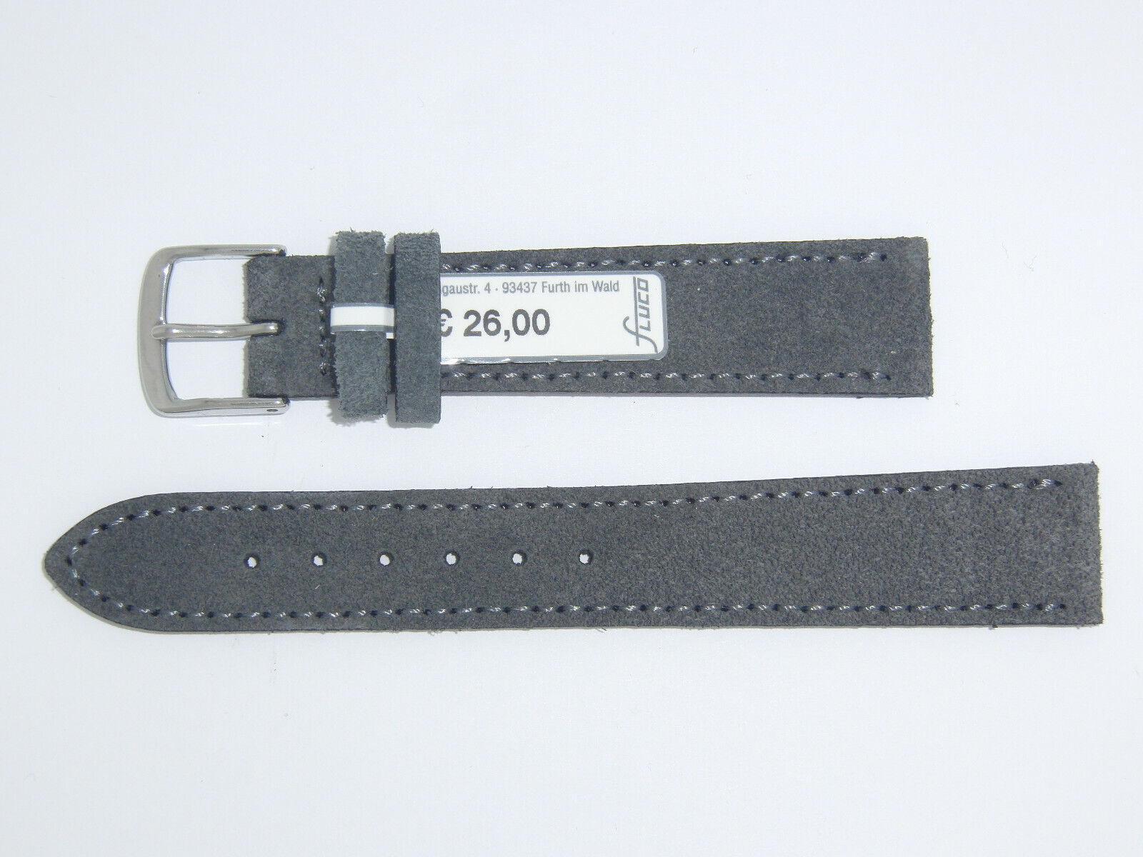 FLUCO (Germany) Genuine Suede Leather Watch Band Strap 18 mm Grey "Velour"