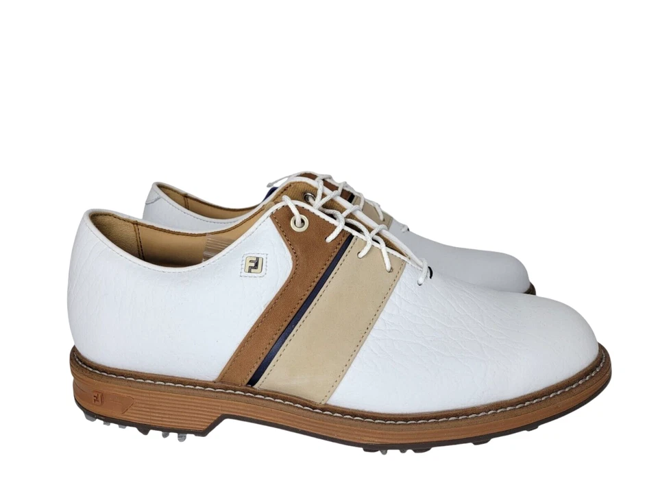 NUEVO- Zapatos de Golf FootJoy Dryjoys Premiere Series Packard LX Blanco/Caqui 10 M Foto 3 de 4