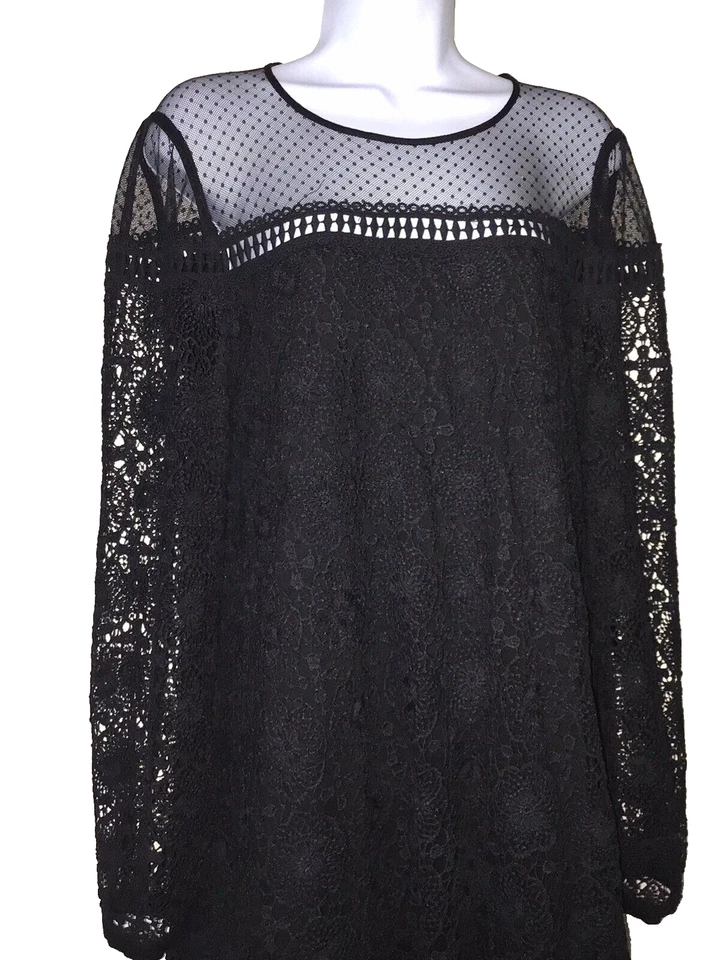 Vestido para mujer Hale Bob talla L negro flor ganchillo hasta la rodilla detalle de malla forrado Foto 4 de 4