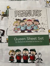 NEW Berkshire Peanuts Christmas Queen Bed Sheet Set Snoopy Santa Holiday Charlie