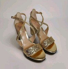 Badgley Mischka Jewel Gold Glitter Heels Strappy D'Orsay Shoes Sz 6.5 New w/ Box