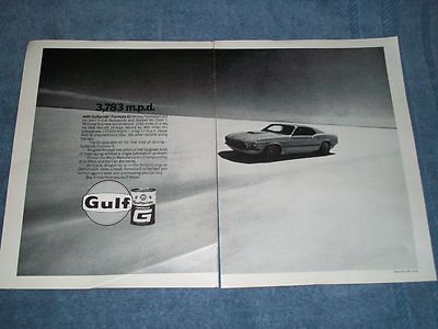 1969 Gulf Formula G Motor Oil Vintage 2pg Ad With Mickey Thompson Mustang 