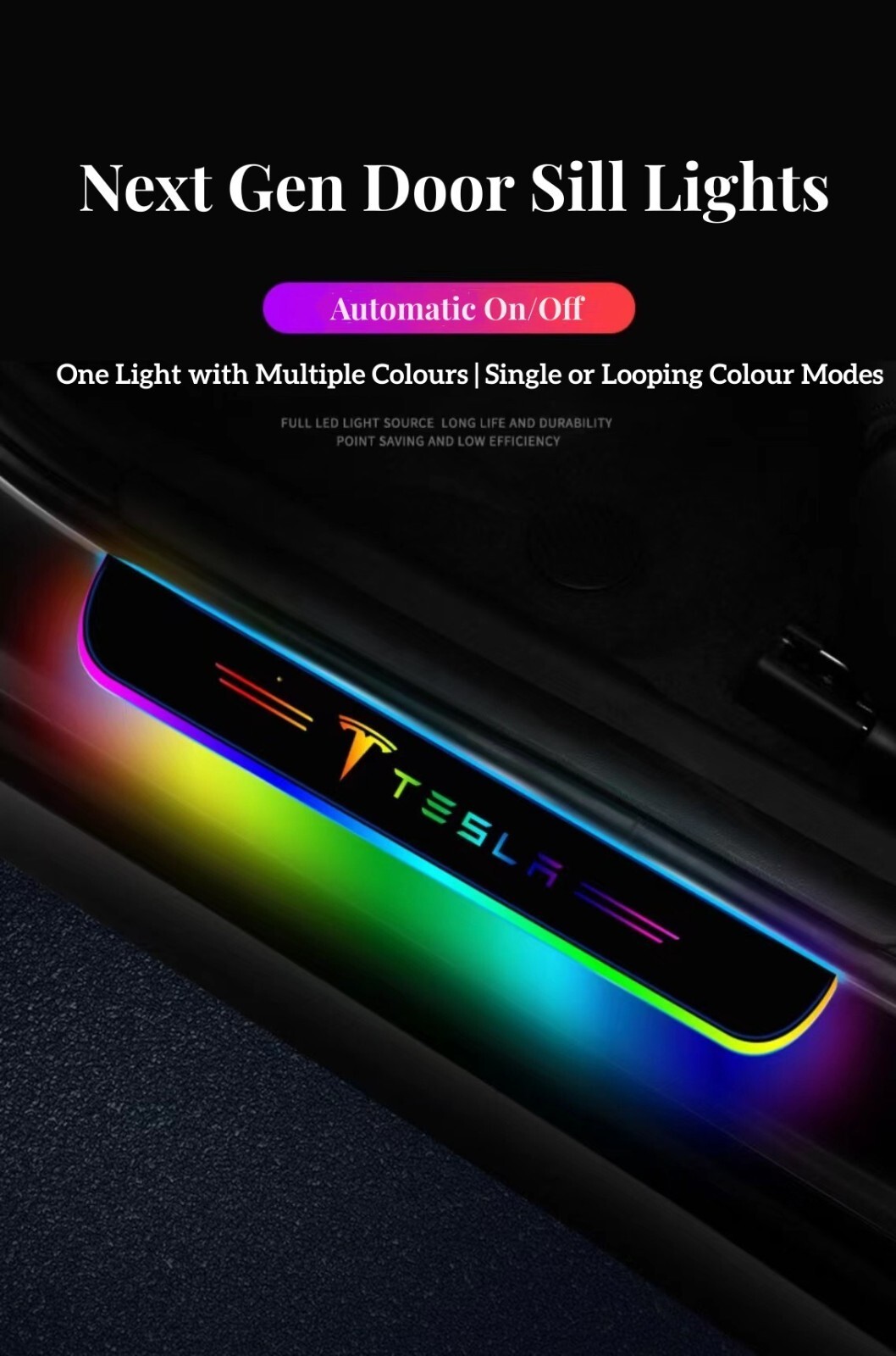 Multicolour Door Sill Light for Tesla (Model 3 Y) USB Charging