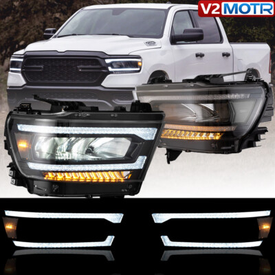 Reflector LED Head Lights Assembly W/Sequential For 2019-21 Dodge RAM 1500 Front