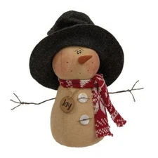 NEW PRIMITIVE SNOWMAN DOLL JAY Christmas 8"Tx3" Stained Winter Top Hat CHRISTMAS