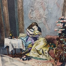 Color Etching of E. TOUDOUZE 2 WOMEN ROMANCE GENRE 1896  by FRANCOIS X LE SUEUR
