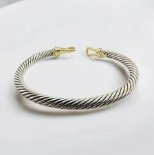 David Yurman 925 Sterling Silver & 14k Yellow Gold 5mm Buckle Bracelet