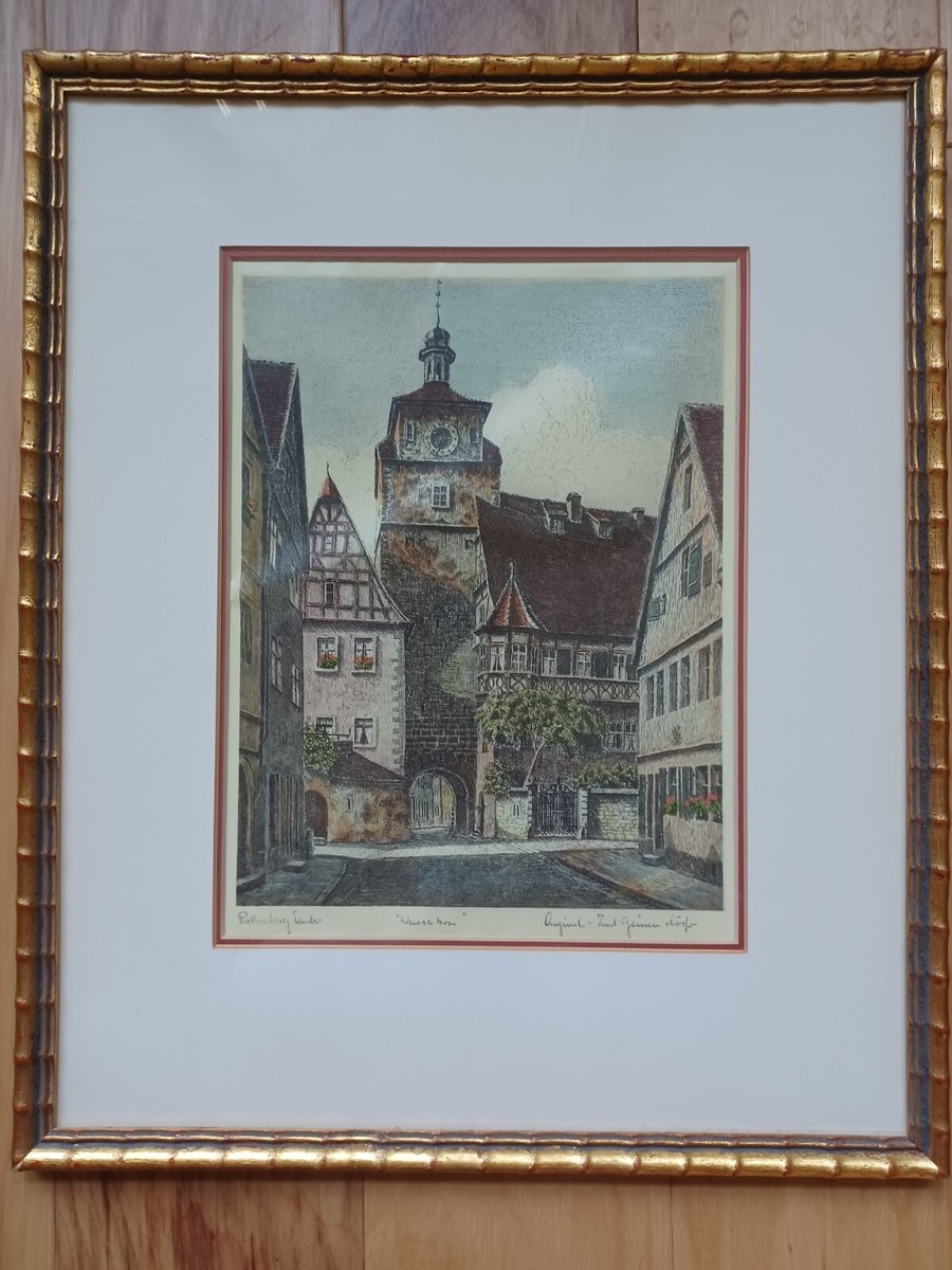 Ernst Geissendorfer Original Color Etching Rothenburg Weisser Turm
