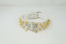 2" Leather Spiked Studded Dog Collar Dogs Pitbull Terrier Small White Gold