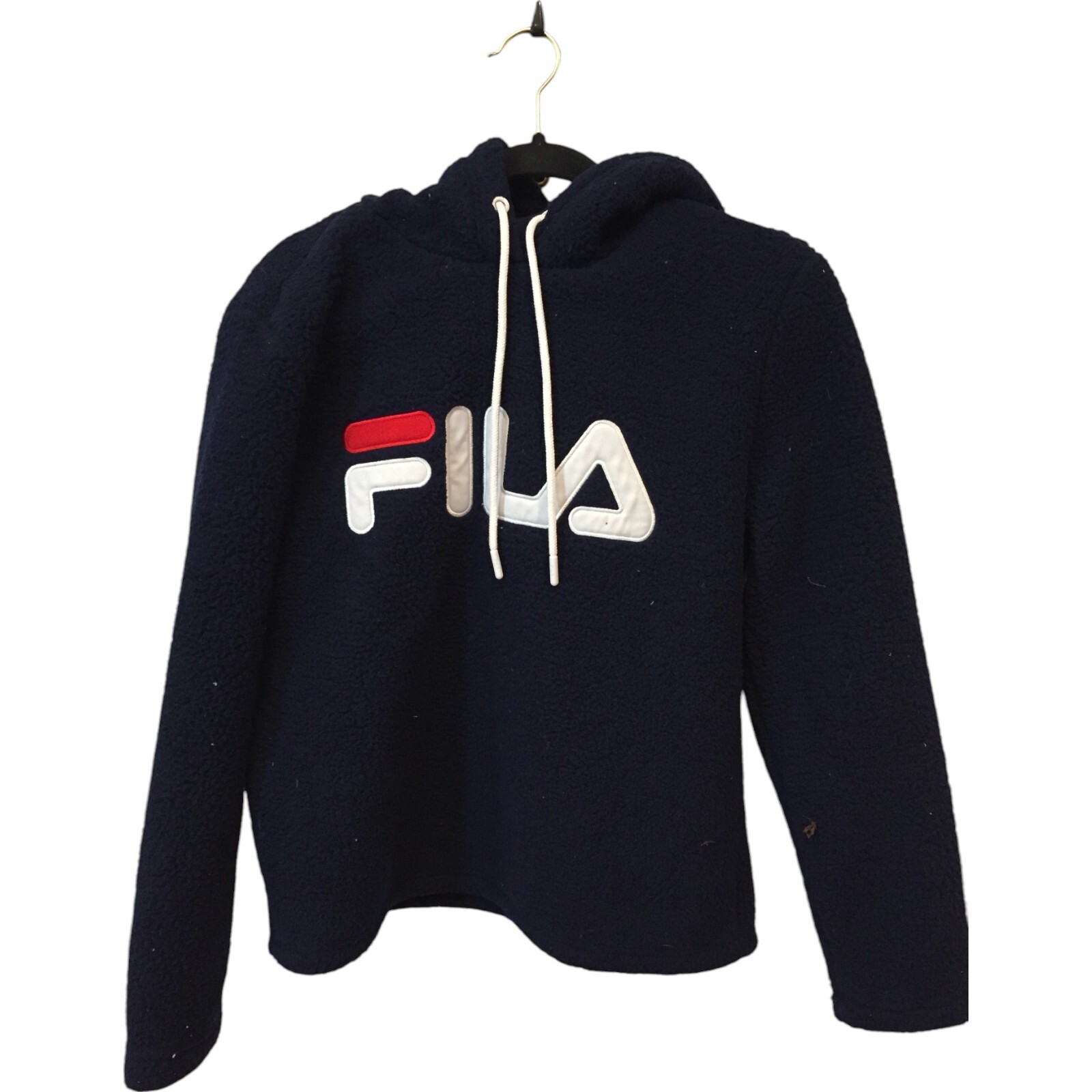 Fila Pullover Felpa con Cappuccio in Pile Donna Piccolo Nero Logo Ricamato Manica Lunga