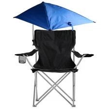 Black Canopy Camping Chair Foldable Beach Camping Chair & Umbrella Summer Chair