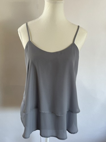 Francesca's (Alya) Women's Medium Solid Gray Overlay Cami Spaghetti Strap NWT - Picture 8 of 15