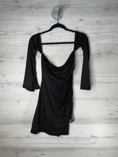 Fashion Nova Dress Womens Large Black Elena Double Lined Cowl Ruched Mini Party