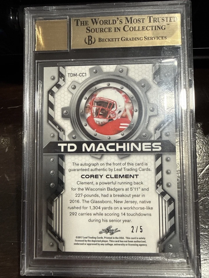 2017 Leaf Valiant Td Machines Black Corey Clement Auto /5 9.5 Gem Mint - Image 2 of 2