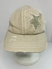 C.C Exclusives Women’s Cotton Distressed Stars Beige Baseball Cap Hat Adjustable
