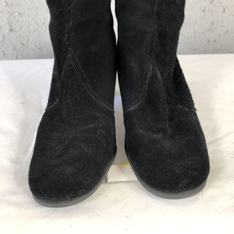 Botas Stuart Weitzman para mujer talla 8 estrechas negras gamuza hasta la rodilla tacón bloque cremallera Foto 2 de 4