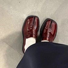 Tabi Shoes Loafers Men's Unisex Split Toe Thick Sole Casual Patent Leather Boots