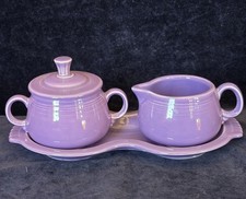 Fiesta Pottery Lilac Glace Creamer & Sugar Bowl Set w Undertray EUC