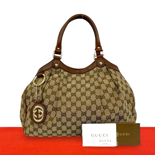 GUCCI GG Logo Pattern Handbag canvas leather Brown 40065