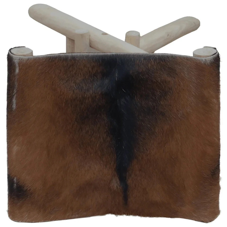 Folding Stool Brown Real goat leather solid teak wood Medium vidaXL - Image 4 of 4