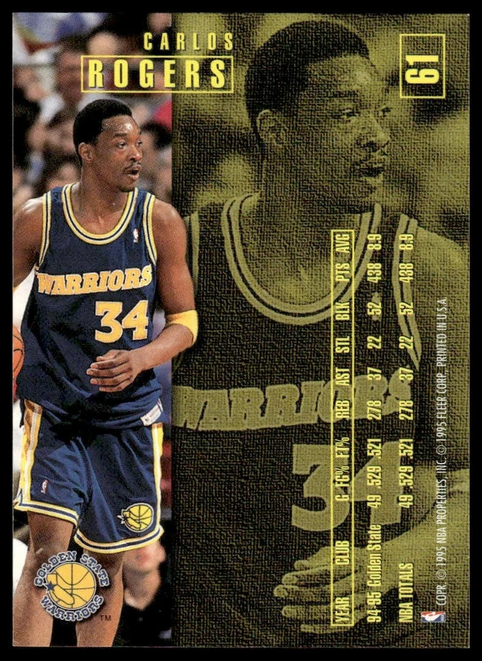 Carlos Rogers 1995-96 Fleer #61 Golden State Warriors - Image 2 of 2
