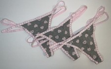 NWT Lot 3 Pairs Victoria s Secret PINK Thong / String Panties Gray Pink Small