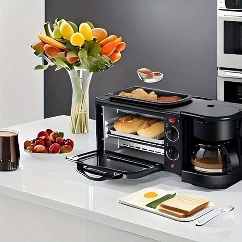 3-In-1 Retro Breakfast Station, Coffee Maker, Non-Stick Ceramic Griddle & Toaste