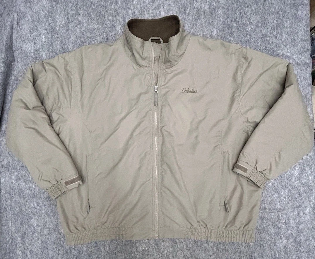 Cabelas Mens 3XL Beige Lightweight Full Zip Jacket Fleece Lined Casual Outdoor
